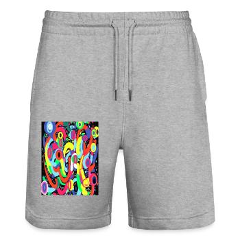 Cyber Neon Pulse: Mehrfarbiger Druck - Stanley/Stella Unisex Bio Joggingshorts Trainer  - Grau meliert - Vorne - Nik (191cm) & Marisol (170cm)