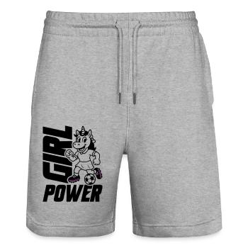 Football Licorne Girl Power - Short de jogging bio TRAINER Stanley/Stella unisexe - gris chiné - Devant - Nik (191cm) & Marisol (170cm)