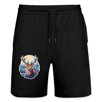 Hirsch in Winterlandschaft - Stanley/Stella Unisex Bio Joggingshorts Trainer  - Schwarz - Vorne - Nik (191cm) & Marisol (170cm)
