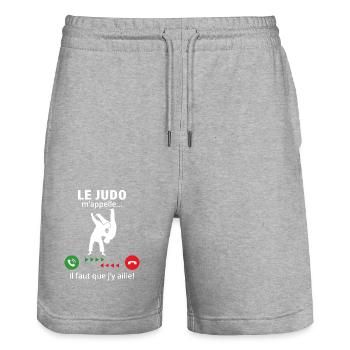 Le judo m'appelle il faut que j'y aille - Short de jogging bio TRAINER Stanley/Stella unisexe - gris chiné - Devant - Nik (191cm) & Marisol (170cm)