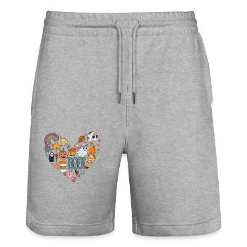Groovy halloween, citrouille - Short de jogging bio TRAINER Stanley/Stella unisexe - gris chiné - Devant - Nik (191cm) & Marisol (170cm)