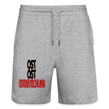 Osten Ossi DDR Ost stolz Trabi Geschenk Nostalgie - Stanley/Stella Unisex Bio Joggingshorts Trainer  - Grau meliert - Vorne - Nik (191cm) & Marisol (170cm)