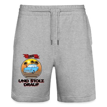Osten Ossi DDR Ost stolz Trabi Geschenk Nostalgie - Stanley/Stella Unisex Bio Joggingshorts Trainer  - Grau meliert - Vorne - Nik (191cm) & Marisol (170cm)