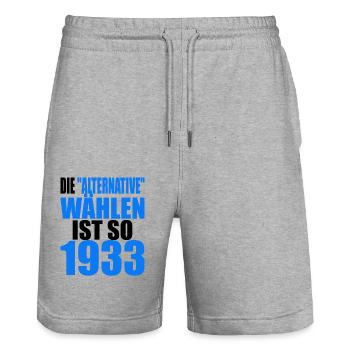 AfD stoppen gegen rechts Demokratie Vielfalt 1933 - Stanley/Stella Unisex Bio Joggingshorts Trainer  - Grau meliert - Vorne - Nik (191cm) & Marisol (170cm)