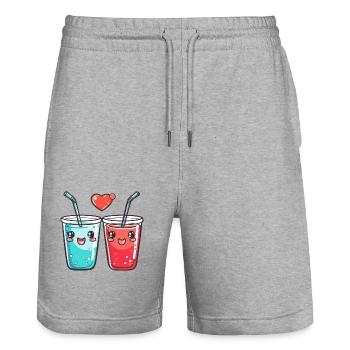 Boisson gazeuseCouple Love Drink Coeur Saint-Valentin - Short de jogging bio TRAINER Stanley/Stella unisexe - gris chiné - Devant - Nik (191cm) & Marisol (170cm)