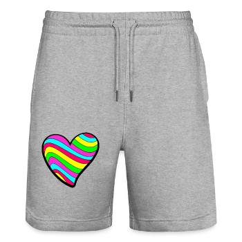 Psychedelic Love Heart - Stanley/Stella Trainer Unisex Organic Jogging Shorts - heather grey - Front - Nik (191cm) & Marisol (170cm)