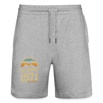 53 Year 1971 Birthday Gift Limited Edition - Stanley/Stella Trainer Unisex Organic Jogging Shorts - heather grey - Front - Nik (191cm) & Marisol (170cm)