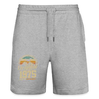 49 Jahr 1975 Geburtstagsgeschenk Limitierte Auflage - Stanley/Stella Unisex Bio Joggingshorts Trainer  - Grau meliert - Vorne - Nik (191cm) & Marisol (170cm)