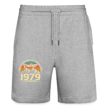 Aged to Perfection 1979 45th Anniversary Vintage - Stanley/Stella Trainer Unisex Organic Jogging Shorts - heather grey - Front - Nik (191cm) & Marisol (170cm)