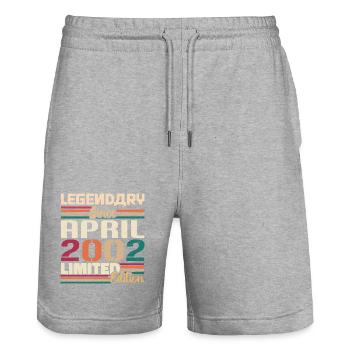 Legenden Werden Im April 2002 Geboren - 2002 - Stanley/Stella Unisex Bio Joggingshorts Trainer  - Grau meliert - Vorne - Nik (191cm) & Marisol (170cm)