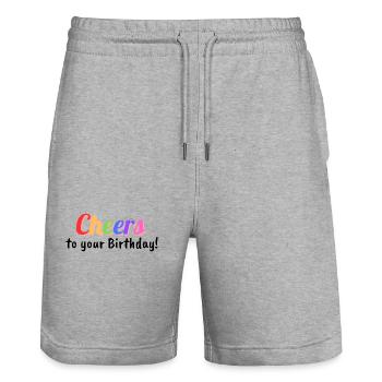 Cheers to your birthday - Stanley/Stella Trainer Unisex Organic Jogging Shorts - heather grey - Front - Nik (191cm) & Marisol (170cm)