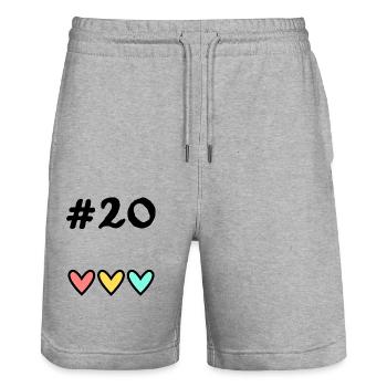 20. 20 YEARS. 20th ANNIVERSARY. 20TH ANNIVERSARY. - Stanley/Stella Trainer Unisex Organic Jogging Shorts - heather grey - Front - Nik (191cm) & Marisol (170cm)