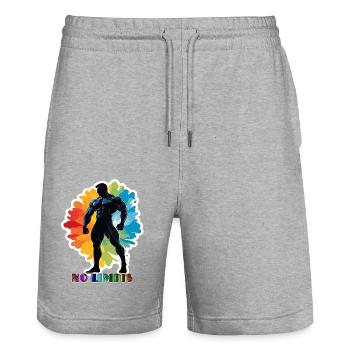No Limits - Stanley/Stella Trainer Unisex Organic Jogging Shorts - heather grey - Front - Nik (191cm) & Marisol (170cm)