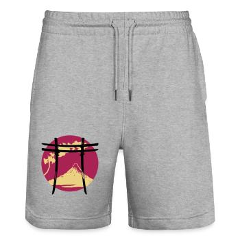 Japanischer Bogen Torii - Stanley/Stella Unisex Bio Joggingshorts Trainer  - Grau meliert - Vorne - Nik (191cm) & Marisol (170cm)
