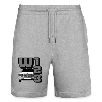 MB w123 , Youngtimer , Oldtimer , Kult Car (25) - Stanley/Stella Unisex Bio Joggingshorts Trainer  - Grau meliert - Vorne - Nik (191cm) & Marisol (170cm)
