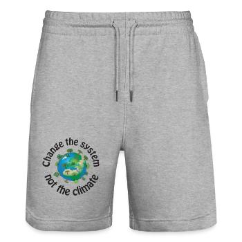 Change the system, not the climate schwarz - Stanley/Stella Unisex Bio Joggingshorts Trainer  - Grau meliert - Vorne - Nik (191cm) & Marisol (170cm)