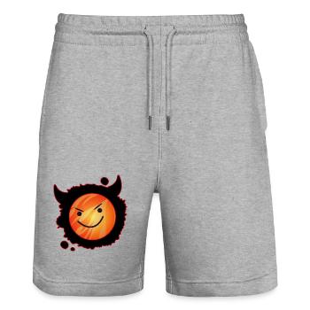 diable mignon en flammes et visage éclatant - Short de jogging bio TRAINER Stanley/Stella unisexe - gris chiné - Devant - Nik (191cm) & Marisol (170cm)