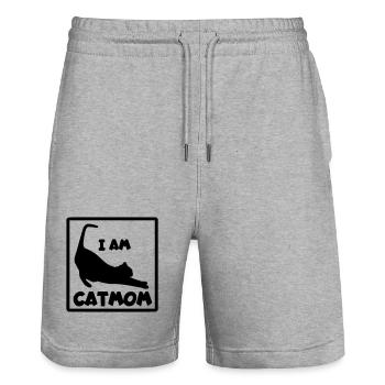 I am a cat woman and mother # - Stanley/Stella Trainer Unisex Organic Jogging Shorts - heather grey - Front - Nik (191cm) & Marisol (170cm)