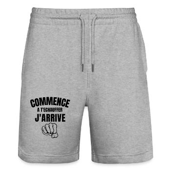 bagarre, se bagarrer, bagarreur, faire la bagarre - Short de jogging bio TRAINER Stanley/Stella unisexe - gris chiné - Devant - Nik (191cm) & Marisol (170cm)