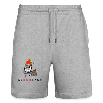 NiKUHlaus - Nikolaus, Kuh, Illustration - Stanley/Stella Unisex Bio Joggingshorts Trainer  - Grau meliert - Vorne - Nik (191cm) & Marisol (170cm)