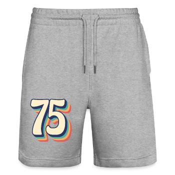 Vintage Retro T-Shirt Nummer 75 Fünfundsiebzig - Stanley/Stella Unisex Bio Joggingshorts Trainer  - Grau meliert - Vorne - Nik (191cm) & Marisol (170cm)