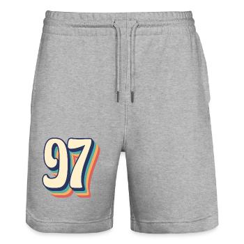 Vintage Retro T-Shirt Number 97 Ninety Seven - Stanley/Stella Trainer Unisex Organic Jogging Shorts - heather grey - Front - Nik (191cm) & Marisol (170cm)