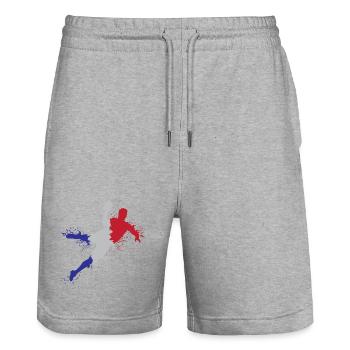 Drapeau de l’équipe de France de handball symbole d’éplosion - Short de jogging bio TRAINER Stanley/Stella unisexe - gris chiné - Devant - Nik (191cm) & Marisol (170cm)
