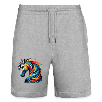 Pferd - Stanley/Stella Unisex Bio Joggingshorts Trainer  - Grau meliert - Vorne - Nik (191cm) & Marisol (170cm)