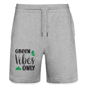 Uniquement des vibrations vertes - Short de jogging bio TRAINER Stanley/Stella unisexe - gris chiné - Devant - Nik (191cm) & Marisol (170cm)