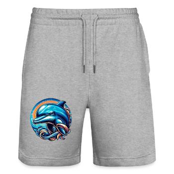 Dolphin - Stanley/Stella Trainer Unisex Organic Jogging Shorts - heather grey - Front - Nik (191cm) & Marisol (170cm)