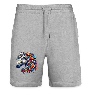 Horse - Stanley/Stella Trainer Unisex Organic Jogging Shorts - heather grey - Front - Nik (191cm) & Marisol (170cm)
