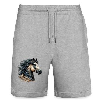 Horse - Stanley/Stella Trainer Unisex Organic Jogging Shorts - heather grey - Front - Nik (191cm) & Marisol (170cm)