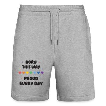 LGBTQ Pride Month - Born This Way. Proud Every Day - Stanley/Stella Trainer Unisex Organic Jogging Shorts - heather grey - Front - Nik (191cm) & Marisol (170cm)