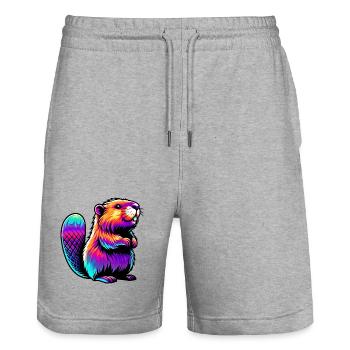 Beaver - Stanley/Stella Trainer Unisex Organic Jogging Shorts - heather grey - Front - Nik (191cm) & Marisol (170cm)