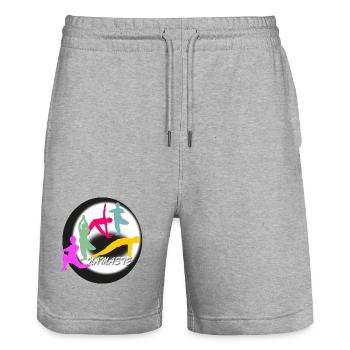 Yoga Logo - Stanley/Stella Trainer Unisex Organic Jogging Shorts - heather grey - Front - Nik (191cm) & Marisol (170cm)