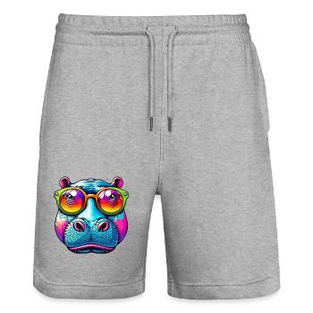 Hippopotame avec lunettes de soleil - Short de jogging bio TRAINER Stanley/Stella unisexe - gris chiné - Devant - Nik (191cm) & Marisol (170cm)