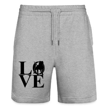 Bouledogue américain Love Dog motif - Short de jogging bio TRAINER Stanley/Stella unisexe - gris chiné - Devant - Nik (191cm) & Marisol (170cm)