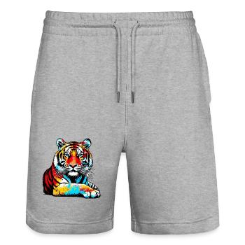 Tiger - Stanley/Stella Trainer Unisex Organic Jogging Shorts - heather grey - Front - Nik (191cm) & Marisol (170cm)