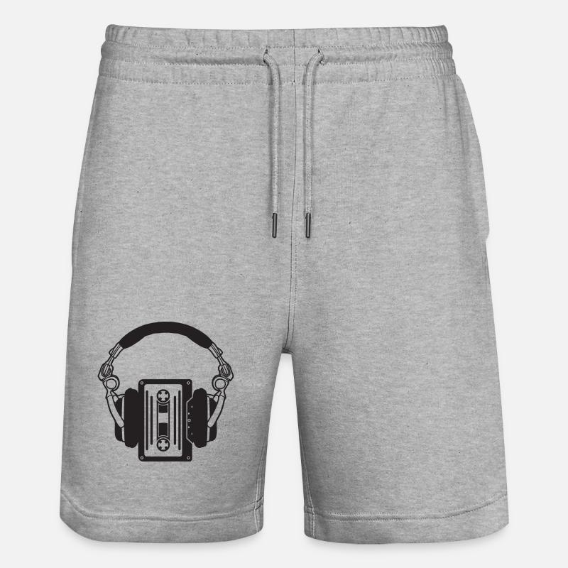 Retro-Kopfhörer mit Boho-Kassetten - Stanley/Stella Unisex Bio Joggingshorts Trainer  - Grau meliert