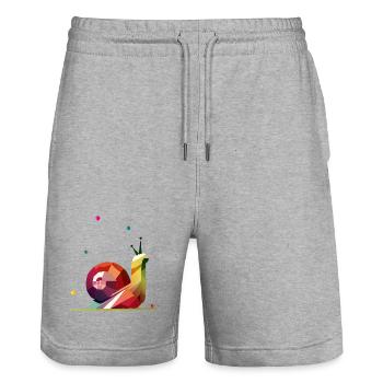 escargot coloré en design géométrique - Short de jogging bio TRAINER Stanley/Stella unisexe - gris chiné - Devant - Nik (191cm) & Marisol (170cm)
