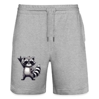 Waschbär mit Rock Pose Raccoon Rock Musik Musiker - Stanley/Stella Unisex Bio Joggingshorts Trainer  - Grau meliert - Vorne - Nik (191cm) & Marisol (170cm)