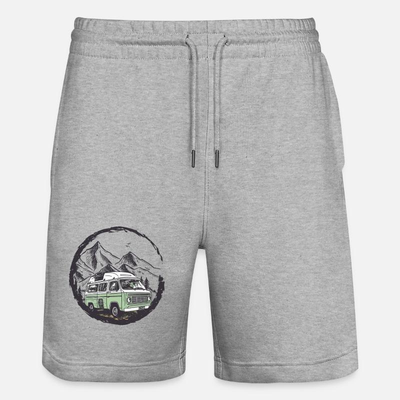 Retro Camper im Mountain Circle - Stanley/Stella Unisex Bio Joggingshorts Trainer  - Grau meliert