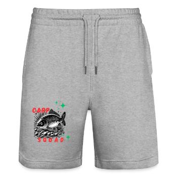 Carpe squad - L'équipe qui gagne - Short de jogging bio TRAINER Stanley/Stella unisexe - gris chiné - Devant - Nik (191cm) & Marisol (170cm)