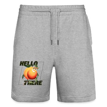 Peach Retro – Hello There Statement - Stanley/Stella Trainer Unisex Organic Jogging Shorts - heather grey - Front - Nik (191cm) & Marisol (170cm)