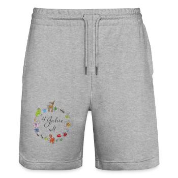 4 Jahre alt Geburtstag - Stanley/Stella Unisex Bio Joggingshorts Trainer  - Grau meliert - Vorne - Nik (191cm) & Marisol (170cm)