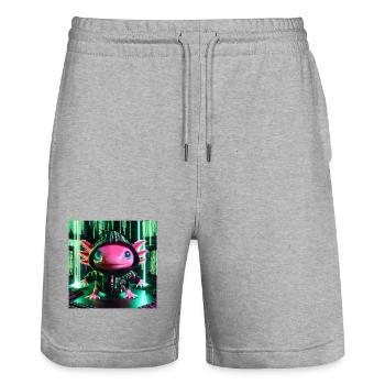 Futuristic Cyber Axolotl Friend - Stanley/Stella Trainer Unisex Organic Jogging Shorts - heather grey - Front - Nik (191cm) & Marisol (170cm)