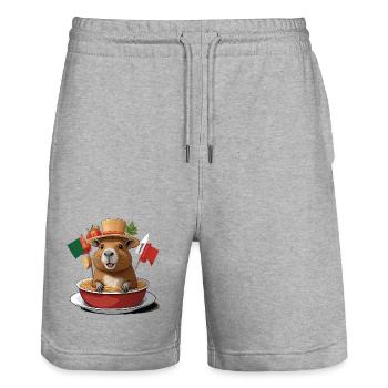 Charmantes Wasserschwein in festlichen Nudeln - Stanley/Stella Unisex Bio Joggingshorts Trainer  - Grau meliert - Vorne - Nik (191cm) & Marisol (170cm)