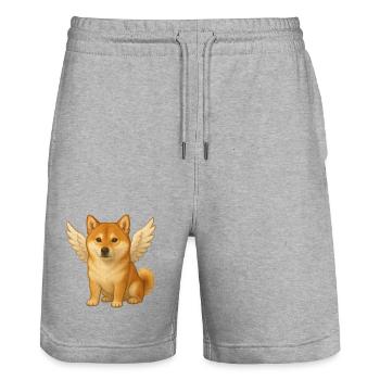 Mignon Shiba Inu Angel Dessin animé Chiens satisfaits - Short de jogging bio TRAINER Stanley/Stella unisexe - gris chiné - Devant - Nik (191cm) & Marisol (170cm)