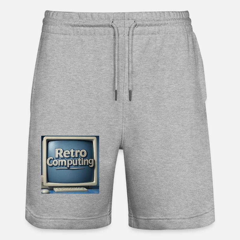 Retro Computer Graphics on Blue Background - Stanley/Stella Trainer Unisex Organic Jogging Shorts - heather grey