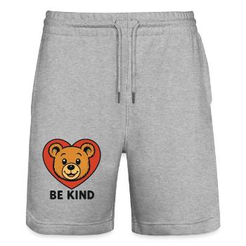 Be Kind – Süßer Bär im Herz | Freundlichkeit - Stanley/Stella Unisex Bio Joggingshorts Trainer  - Grau meliert - Vorne - Nik (191cm) & Marisol (170cm)